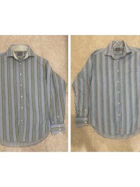 Thomas Dean Shirt Lot Of 2 Shirts, Blue Base With Green Or Blue Stripes SZ Small